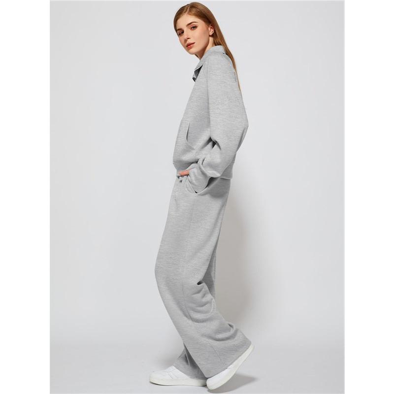 Women's  Half-Zip Sweatshirt And Wide Leg Pants Casual Loungewear Set
