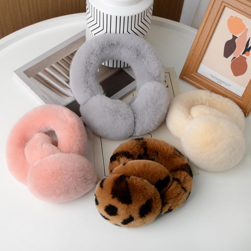 100% Natural Rex Rabbit Fur Earmuff Comfort Furry Plush Warm Frostproof Collapsible Ear Muffs for Women Ladies Winter