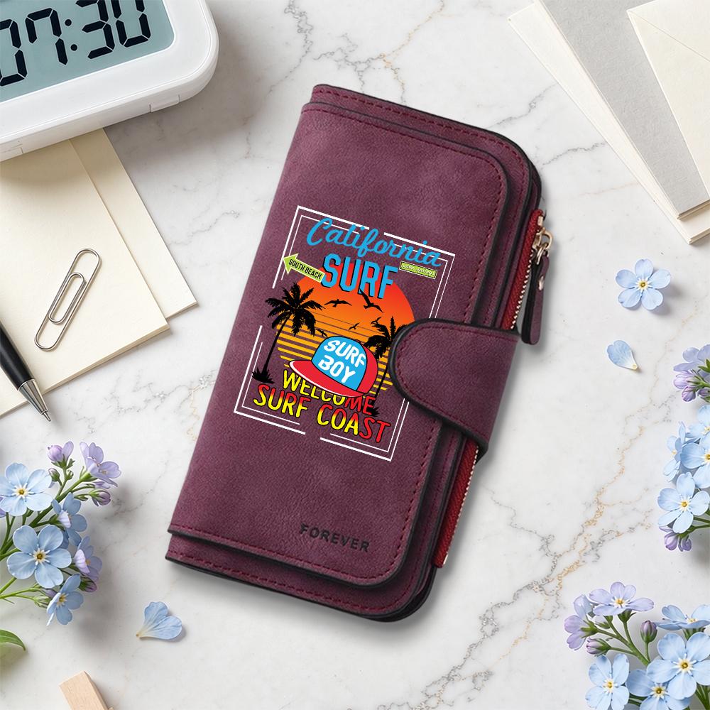 California Surf Boy Fashion Long Wallet Casual Multi Card Slot Large Capacity Portable Purse