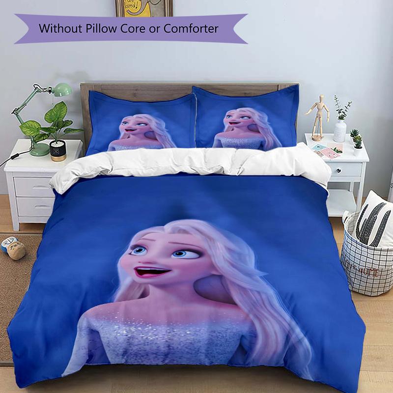 3pcs Elsa Frozen Printed Bedding Set, Soft and Comfortable Quilt Cover for Bedroom S045