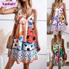 Kankeirr Women's Fashion Summer Spring Sleeveless V-Neck Solid Color Print Casual Dresses