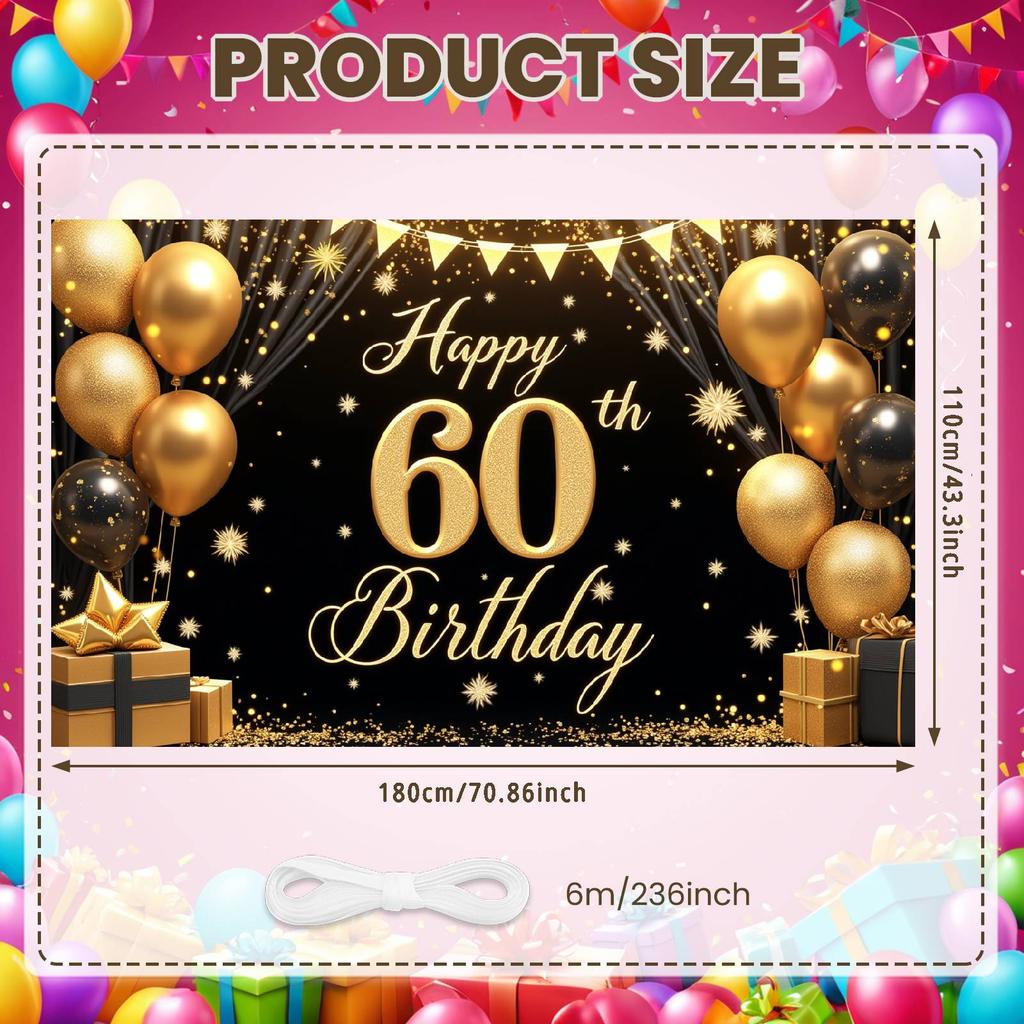 Happy 60th Birthday Banner Luxurious Design 60th Celebration Banner Birthday Party Banner Gift Box Accent For Friend Adult