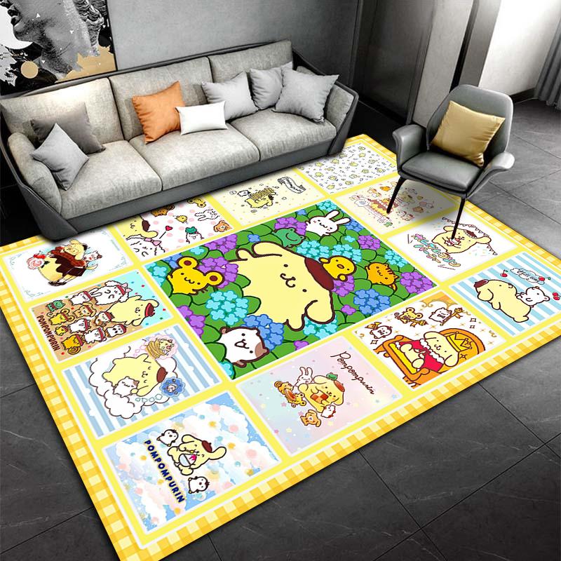 Cute Cartoon Pattern Carpet with Yellow Border for Living Room Decor Suitable for use as an anti-slip for living room bedroom sofas
