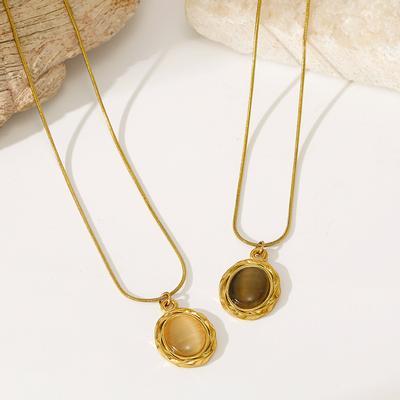 European and American Retro Wave Oval Opal Pendant Necklace Light Luxury Titanium Steel Versatile Women's Collarbone Chain Neck Decoration