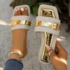2025 Summer New Women's Open Toe Slippers Outdoor Mixed Color Square Toe Buckle Flat with Sandals Plus Size Daily Beach Slippers