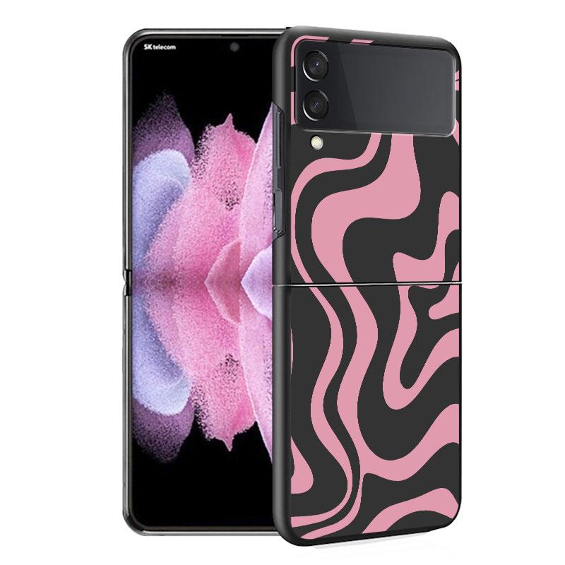 Luxushülle mit Ripple-Kuh-Textur für Samsung Galaxy Z Flip 3 4 5G Funda ZFlip 3 Schwarze PC Hartschalen-Handyhüllen