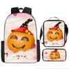Halloween Backpack Pumpkin Ghost 3-Piece Set Schoolbag Kids Shoulder Bag Cute Bookbag for Boys Girls