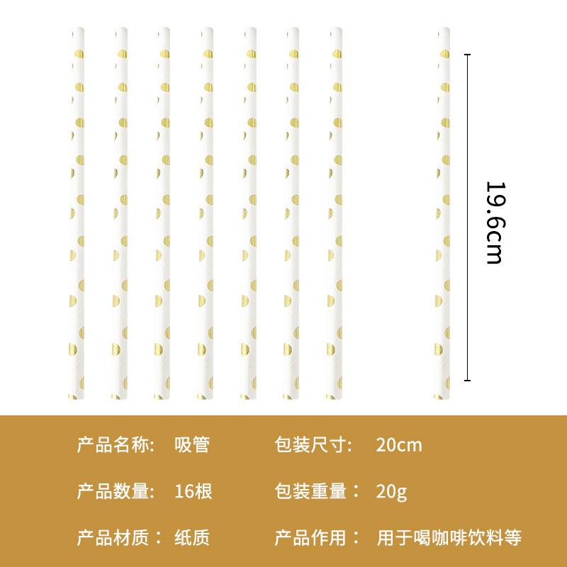 Spot Ironing Gold Paper Plate Salad Plate Nine-Piece Set Paper Cup Paper Towel Straw Disposable Party Arrangement Supplies