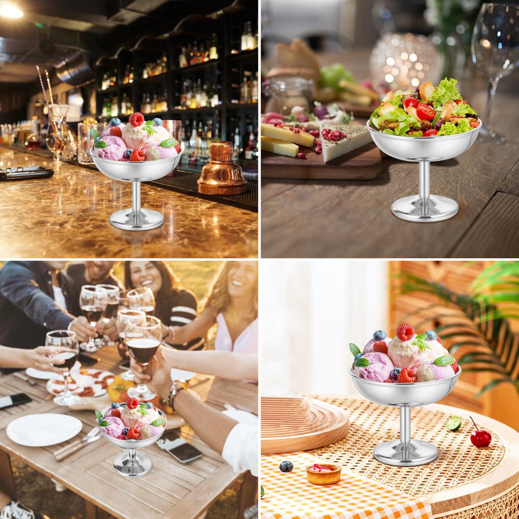 2Pcs Ice Cream Cups Salad Bowl Stainless Steel Goblet Cup Salad Bowl Dessert Fruit Plate Snack Dish Wine Cup Bar Party Supplies