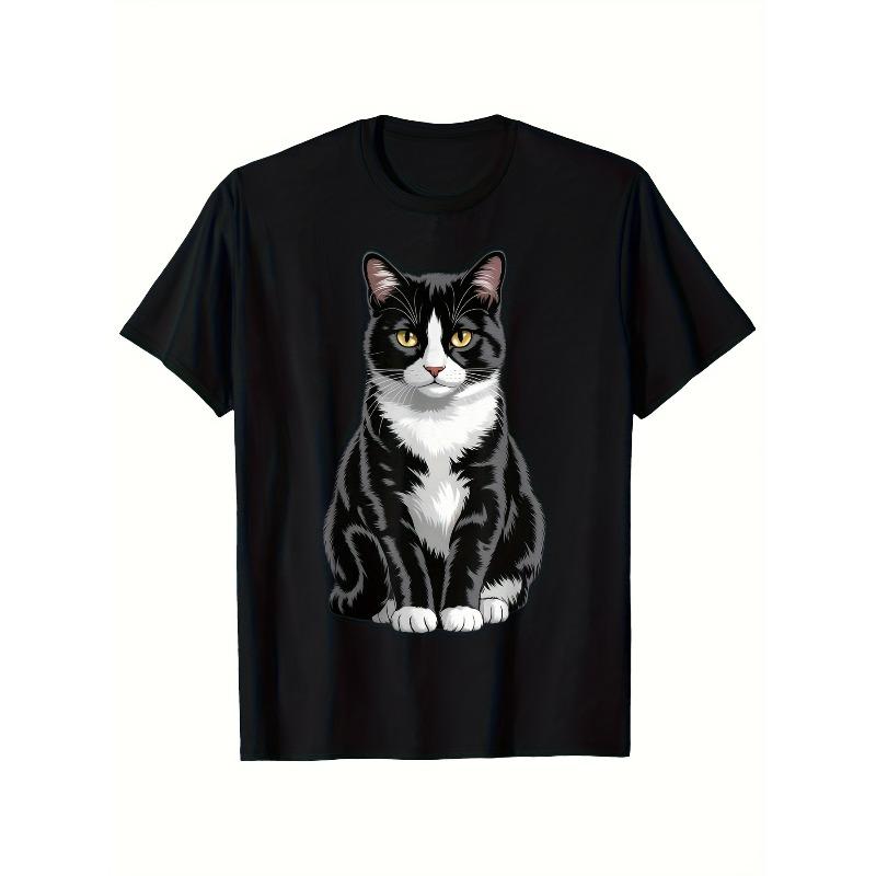 

European sizes Men s T-Shirt - Soft Breathable Black Tee with Tuxedo Cat Graphic 4XL чорний