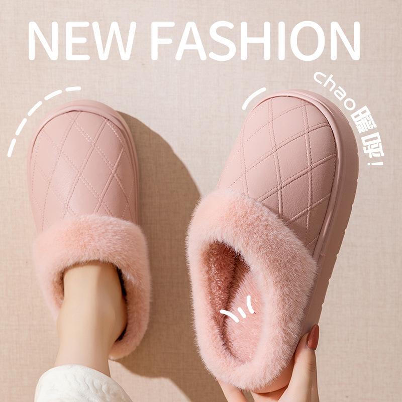 Women's Waterproof Cotton Slippers - Autumn/Winter 2025, Velvet-Lined, Warm, Thick Sole, Indoor/Outdoor Use