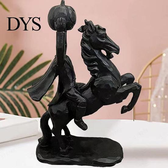 Unique Dark Atmosphere Ornaments Headless Horseman Holding Pumpkin Statue, Matte Black Halloween Resin Figurine, Spooky Table Centerpiece Gothic