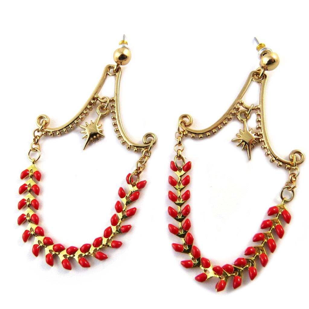 Les Trésors De Lily [P1906] - Artisanal Earrings 'Azuni' Golden Red (handmade)