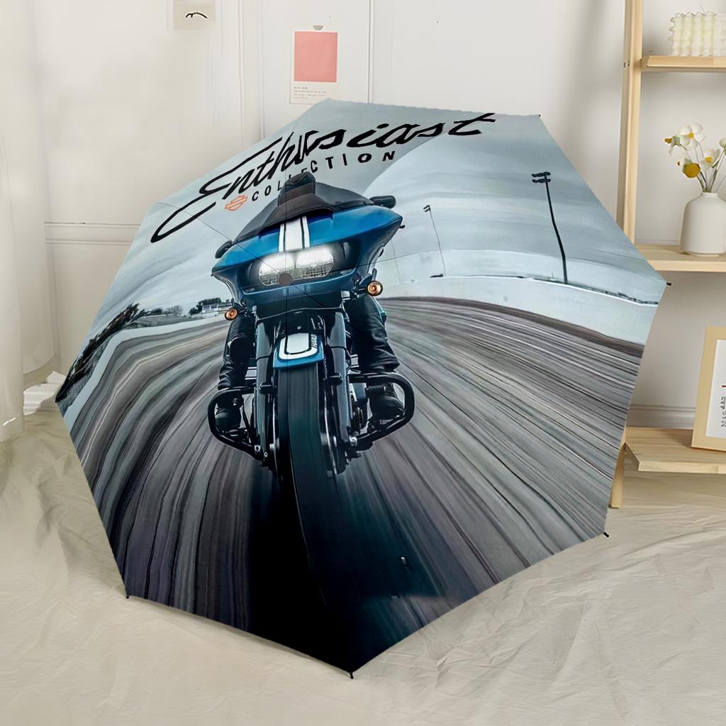 Black Motorcycle Design Automatic Umbrella Sturdy 8-Rib Shaft Durable Plastic & Iron All-Season Umbrella for Travel Outdoor Accessory Spiritual Gift