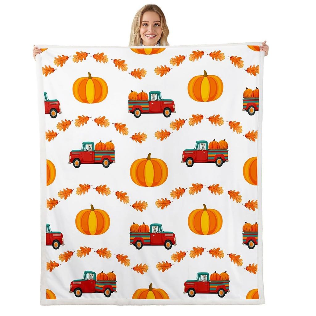 Boys Thanksgiving Gnome Throw Blanket Fall Maple Leaf Flannel Blanket,Pumpkin Farm Harvest Fleece Blanket Rustic Farmhouse Decor