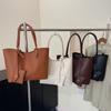 Women Large Capacity Solid Color Casual Pu Shoulder Tote Bag For Daily Use