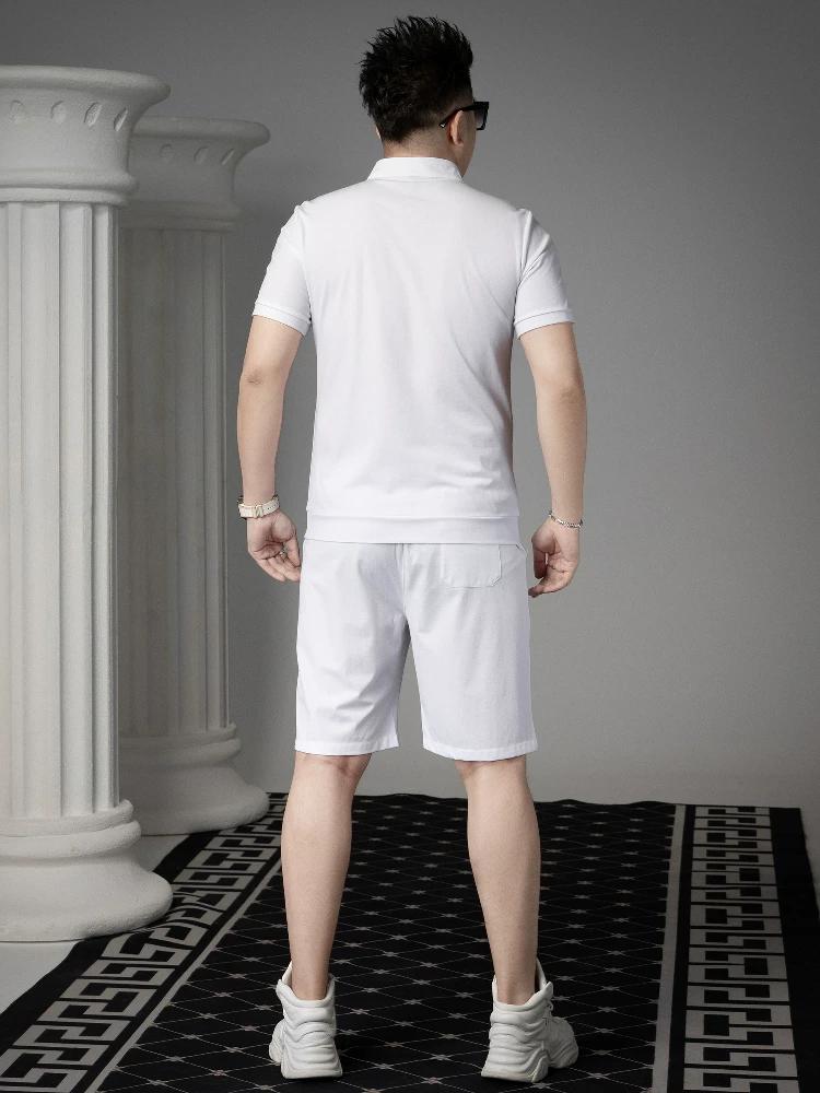 European-Style Solid Color Casual Suit Men's Half-Zip Polo Shirt 2025 Summer New Short-Sleeve Five-Point Pants Two-Piece Set