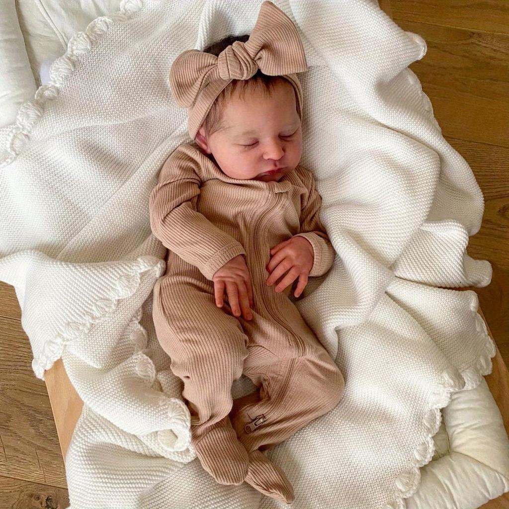 BZDOLL 50cm 20inch Reborn Baby Puppe mit 3D-bemalter Haut und sichtbaren Adern Schlafend Laura Weiches Vinyl Neugeborenes Bebe Puppe Spielzeug für Mädchen Weihnachtsgeschenk