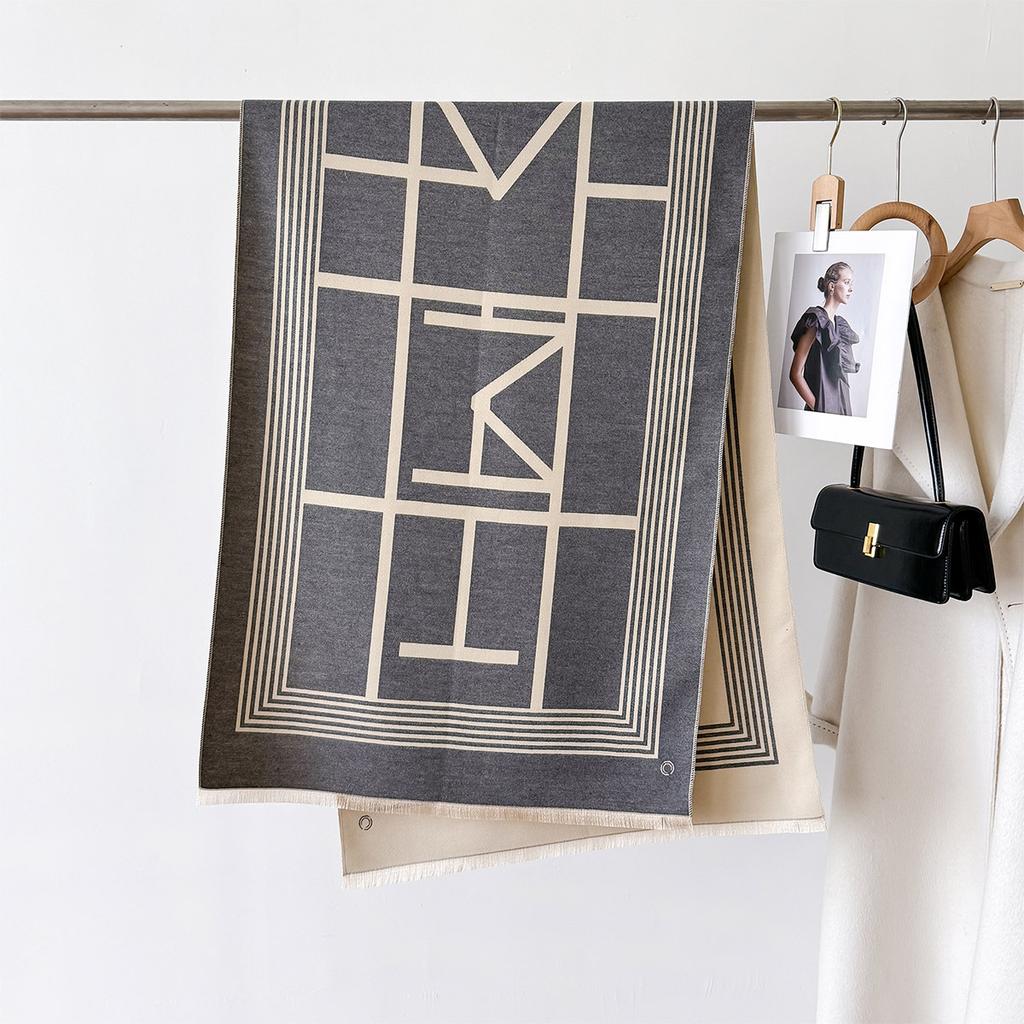 Autumn And Winter Retro Style Warm Scarf Shawl Classic Landscape Letter Printing Decorative Scarf Imitation Cashmere Large Shawl