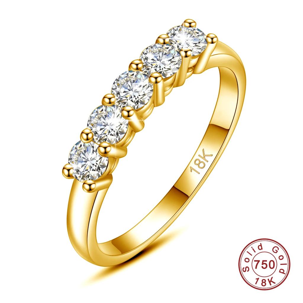 With Certficate Solid Gold Moissanite Ring For Women 5 Stone AU 750 Luxury Jewelry With Stamp Engagement Gift Trend