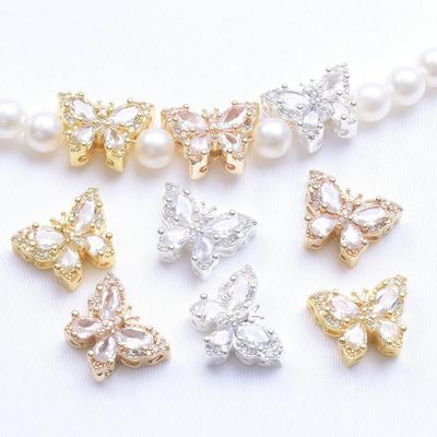 14K Gold Plated Colorfast Micro-set Zirconia 3D Butterfly Spacer Beads for DIY Bracelet, Necklace, and Weaving Rope Accessories