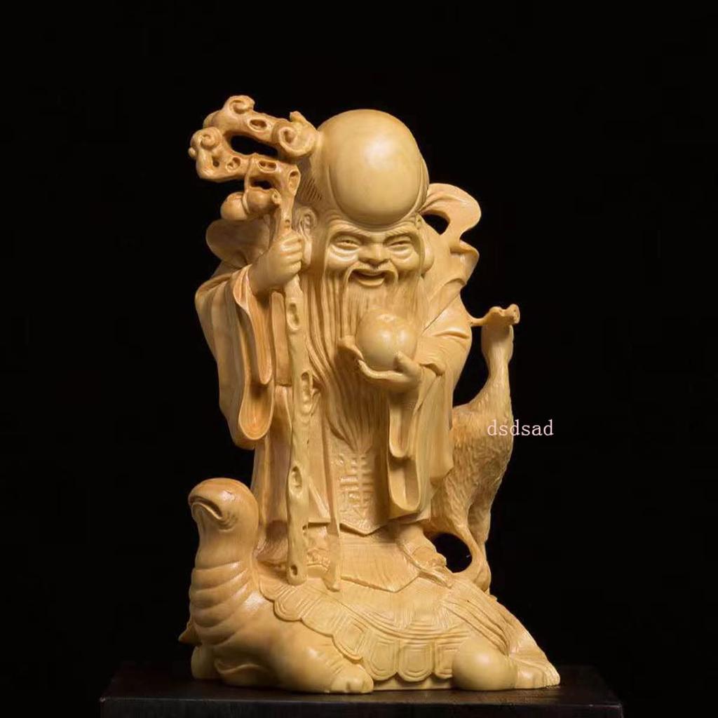 Carved Wooden Buddha Good Seven Lucky Fukurokuju Wooden Buddha Statue 12cm X Width Carved Buddha Wooden Carved Buddha Buddha Statue Large Leaf Statue,