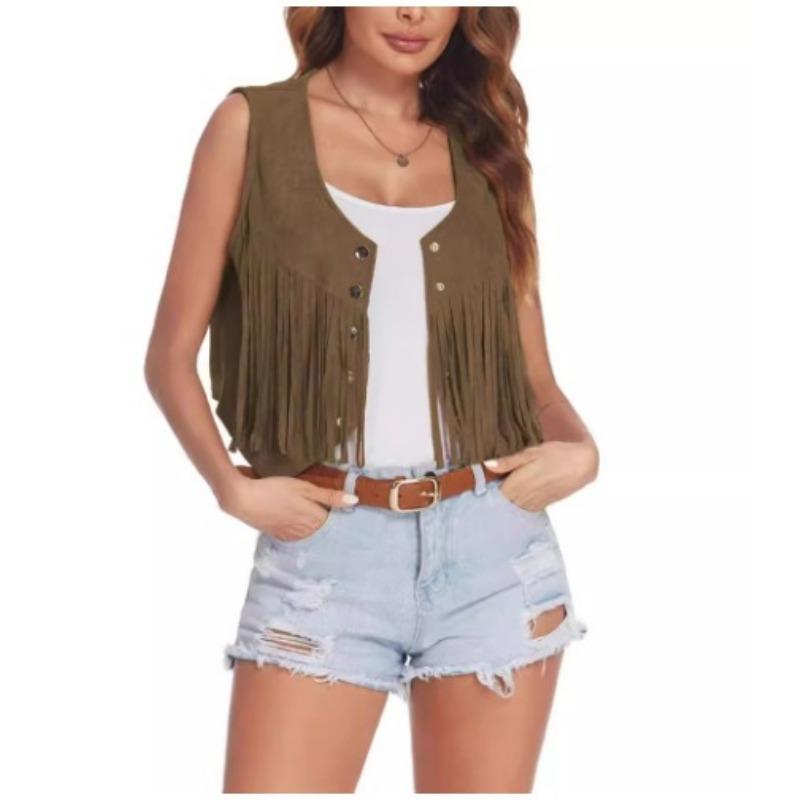 Women's Fashion Vest Personality Short Jacket Fringe Vest Sleeveless Short Cardigan