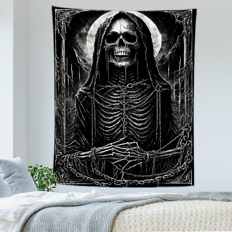Gothic Skull Tapestry Dark Aesthetic Wall Hanging Skeleton Thriller Halloween Bedroom Home Decor 100X70CM