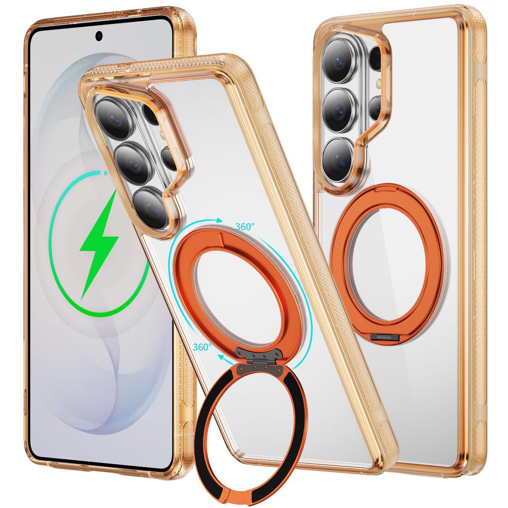 case for Samsung S26 plus ultra 360 gear rotating magnetic bracket phone case transparent With Holder Kickstand Shock Proof