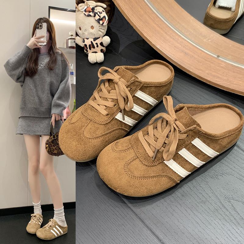 Baotou Half Slippers Women's Outer Wear 2025 Autumn New Retro German Training Shoes Comfortable Women's Thick Soles Without Heels Lazy Shoes