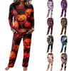 Women's Round Neck Long Sleeve Drawstring Wide Leg Pajama Set for Casual Loungewear