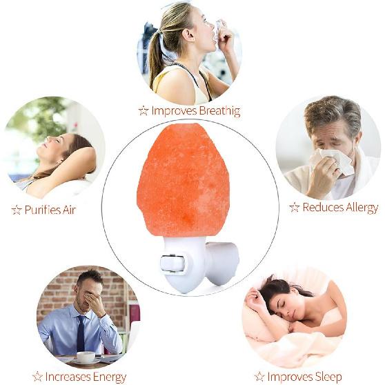 Betus Natural Crystal Himalayan Salt Wall Lamp - Air Purifying Night Light - 360° Rotatable Plug 15W Bulb - Natural