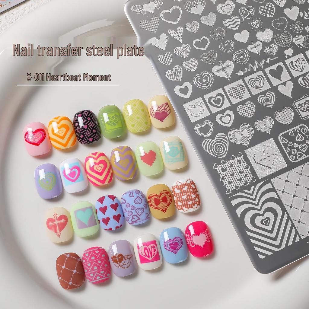 X-011 Heartbeat Nail Art Transfer Plate with Scraper – Stylish and High-Value Designs