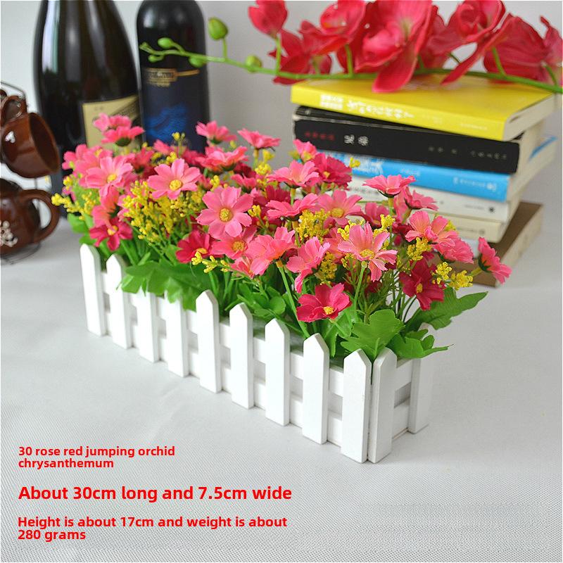 Artificial Flower Set: Wooden Fence & Small Potted Plants for Home Decoration