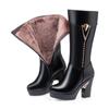 Damskie długie buty Nowe buty zimowe damskie Skóra bydlęca Grube wełniane modne obuwie z grubym obcasem