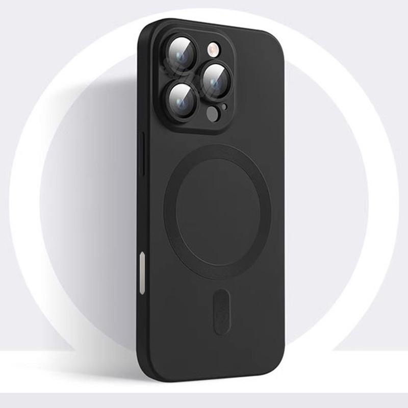 Luxury 16 Black Magsafe Magnetic Case for iPhone 16 15 14 13 12 11 Pro Max Plus Soft Silicone Matte Antiskid Lens Protect Cover