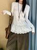 Women's Long Sleeve White Lace Trim Base Shirt - Korean Style Autumn/Winter 2025