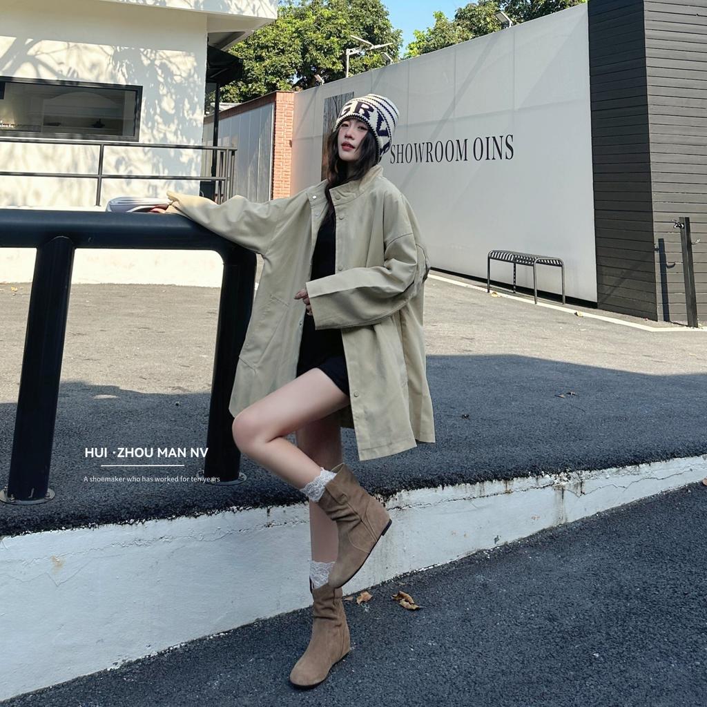 The first layer of cowhide~ genuine leather inner height increase retro short boots women's western Martin boots round head short Birkenstock boots