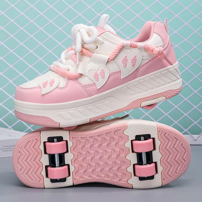 Nuevos zapatos de paseo para niñas Patines invisibles de cuatro ruedas medianos para niños Estudiantes patines de ruedas con cordones niños