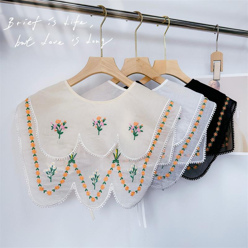 Cape Embroidered Floral Fake Collar Countryside Style Embroidery Lace Blouse False Collars Double-Layer