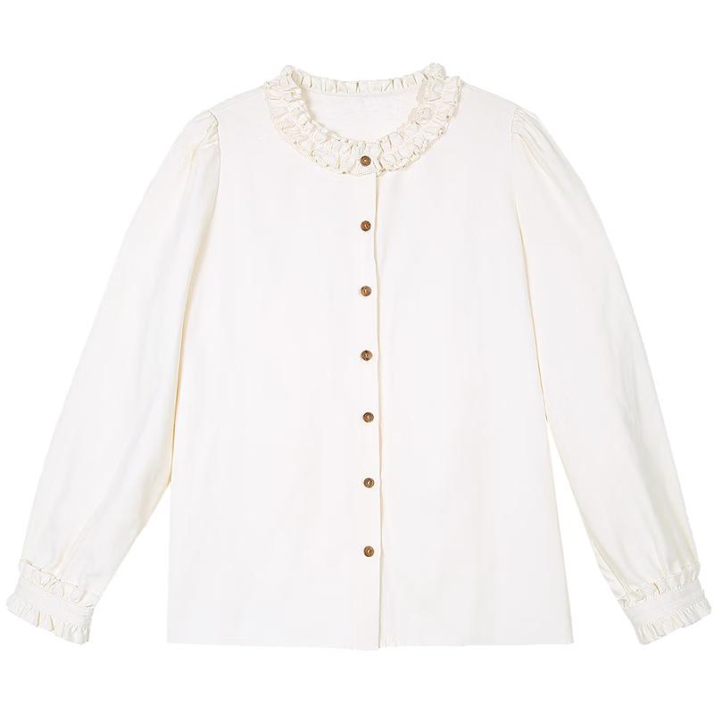 Women s Ruffle Collar Contrast Button Blouse M