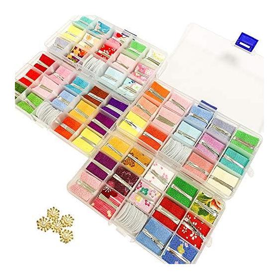 Angelicate Pre-cut Chirimen Fabric for Tsumami Zaiku, with Felt, Scraps, Plain & Patterned, 14 Colors, 10 Sheets Each (Pastel A) - 140 Cut Fabric