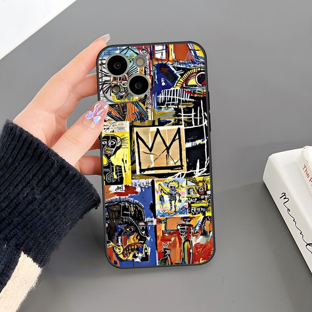 B-Basquiat Art Graffitis Phone Case For Iphone 15 Pro Max 14 Pro 16 Plus 12 13 11 Xr X Xs 8 7 Plus Silicone Back Cover
