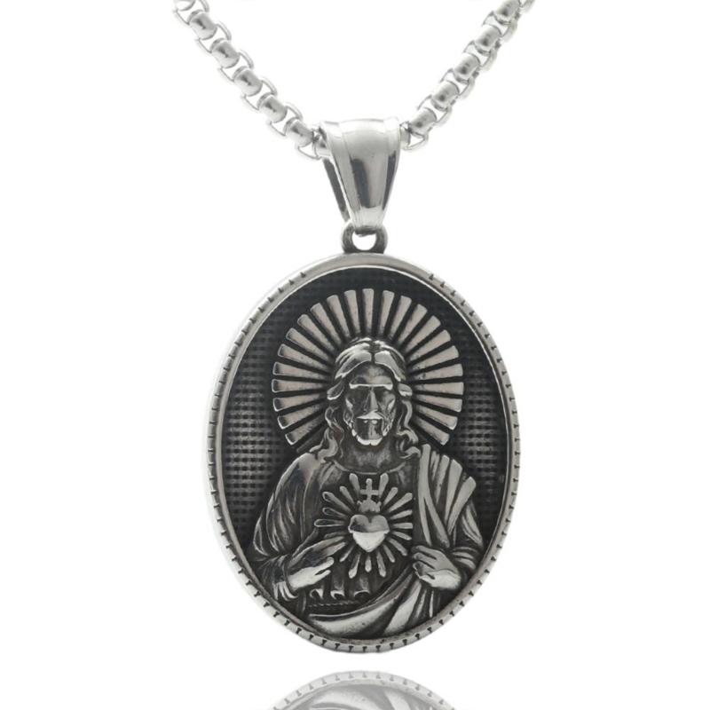 Men's Stainless Steel Neckchain Hip Hop Necklace with Unique Religious Pendant Charm Designing Fashionable Jewelry