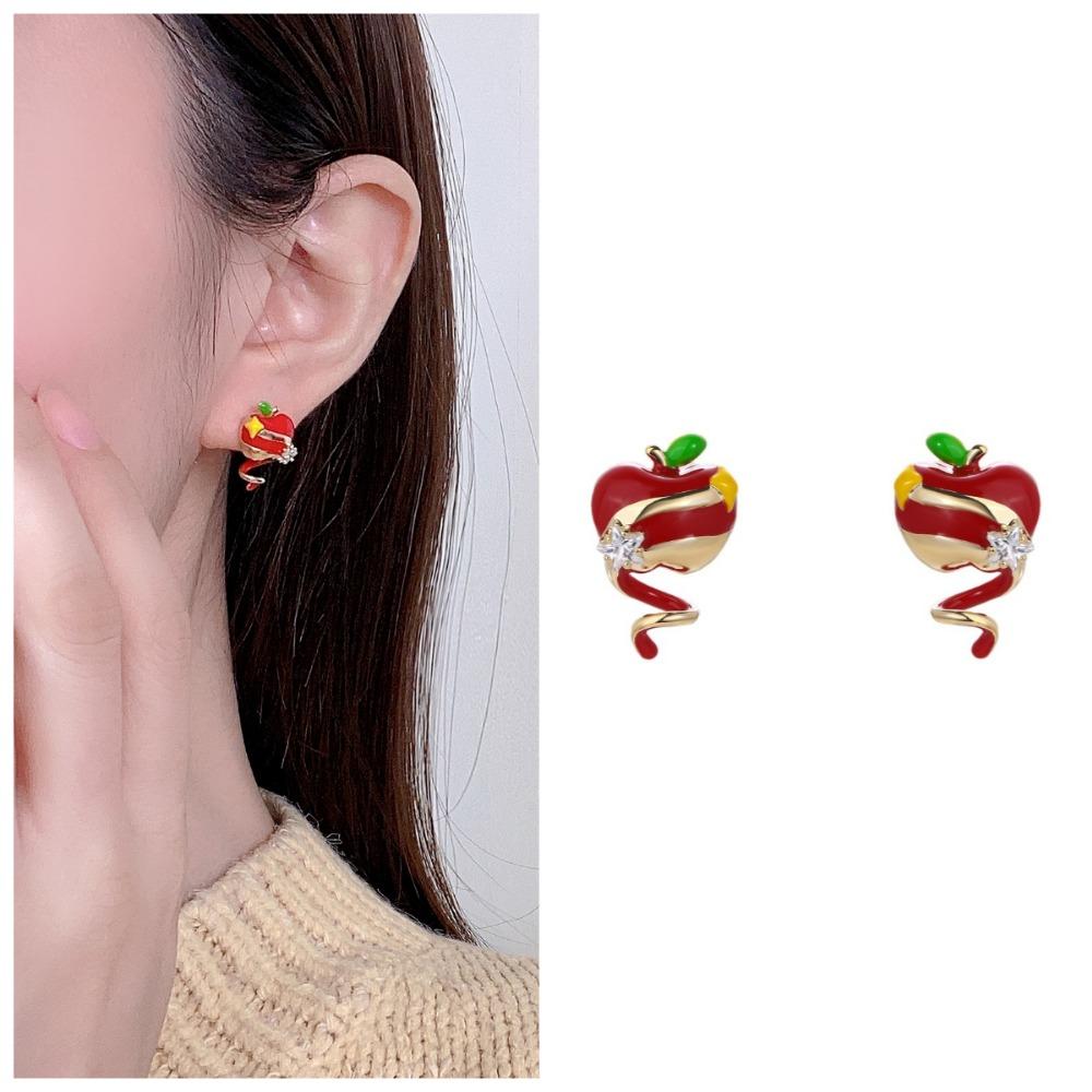 1Pair Premium Sense Flash Party Series Apple Stud Earrings Fashion Temperament Earrings