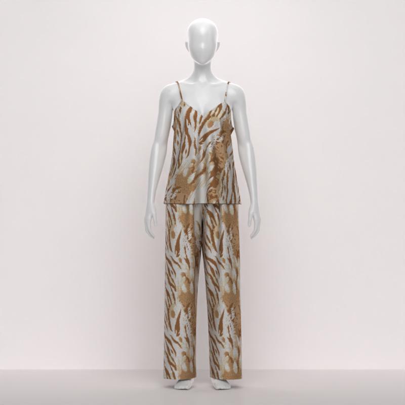 

Yaoting Zebra Print Satin Chiffon Pajama Set: Women s Summer Camisole & Long Pants Homewear Small