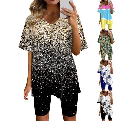 Womens Loungewear Two Piece Outfits For Women Summer V Neck T-Shirt Tops Shorts Workout Sports Tracksuit