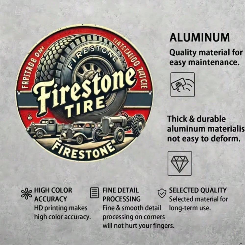 Segno in Metallo Arte Pneumatico Vintage Firestone, Robusto Arredo da Parete Interno Esterno, Opzione Regalo