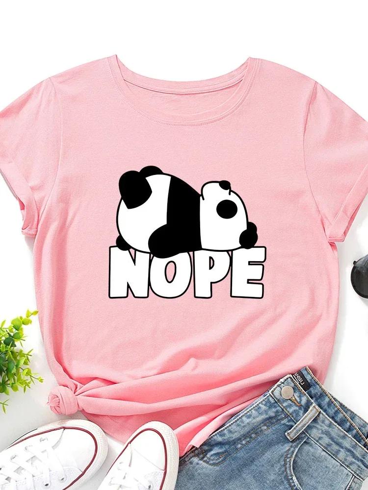 

Cute panda print fashionable daily versatile short sleeved round neck Womens Tshirt suitable for all seasons S