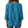Damen Baumwolle Leinen Farbe Rundhals 3/4 Ärmel Bluse Lässiges Oberteil